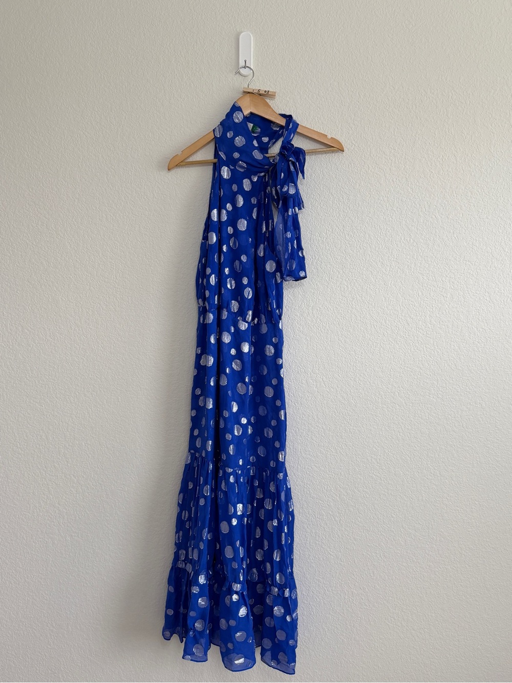 RIXO Royal Blue Halter Maxi Dress with Silver accents size small - Picture 5 of 12